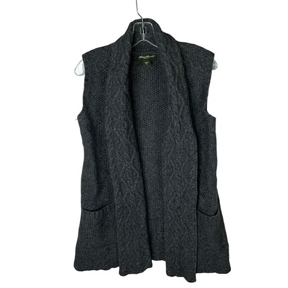 Eddie Bauer Womens M Sleeveless Open Front Chunky Cable Knit Wool Cardigan Vest - Picture 1 of 13